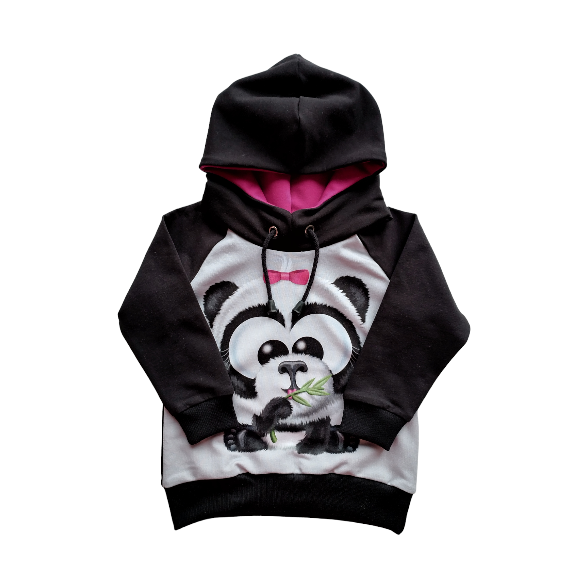 Mikina s kapucí Panda s růžovou mašlí