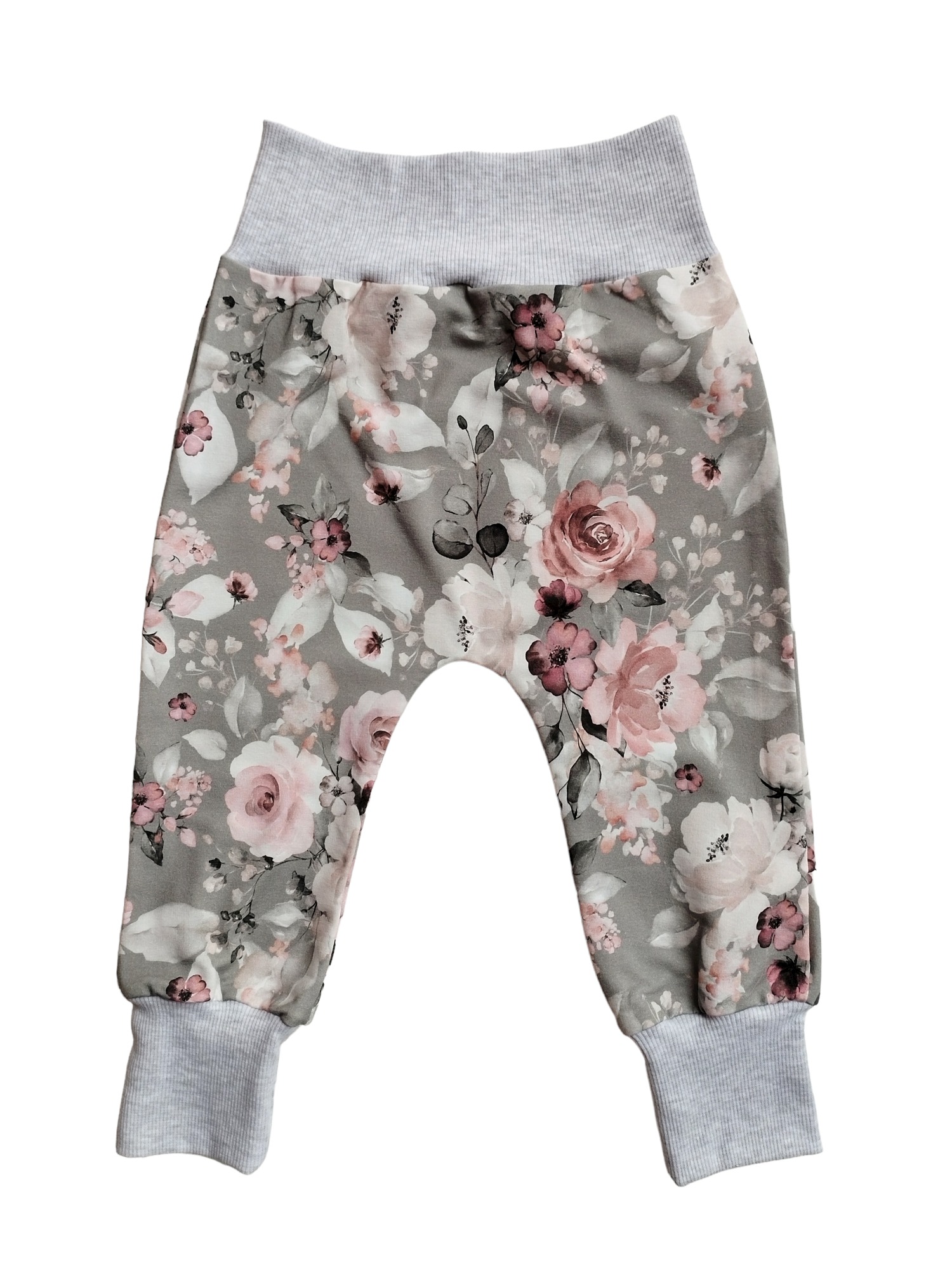 Tepláčky Baggy Růže na šedé