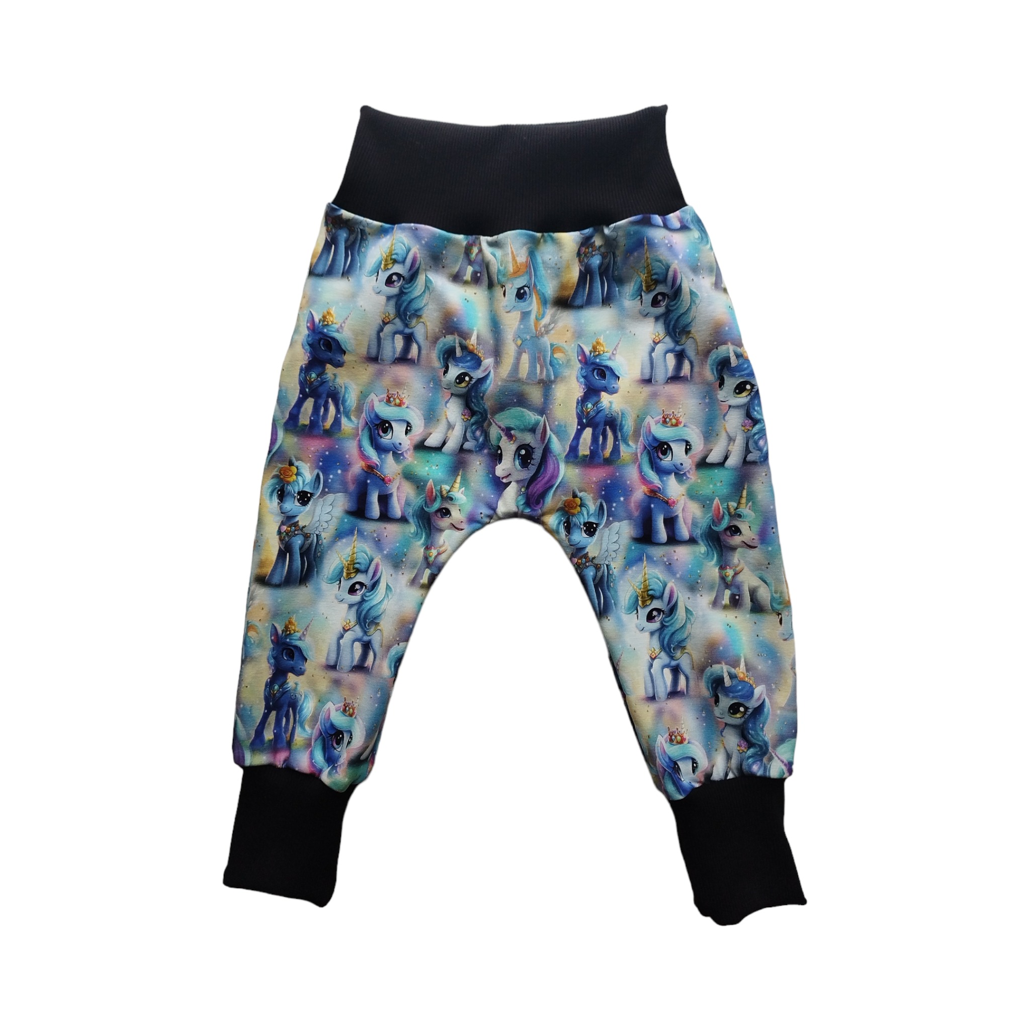 Tepláčky baggy Jednorožci na modré